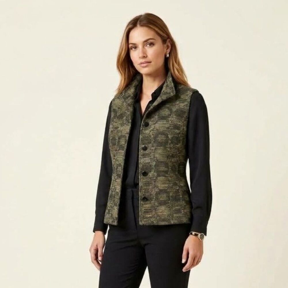 Arlene Wohl VTG Hand-Woven Tapestry Vest Funnel Neck Quiet Luxury Art-to-wear M